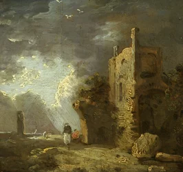 Torre arruinada com figura, c.1770-79 (óleo sobre tela)