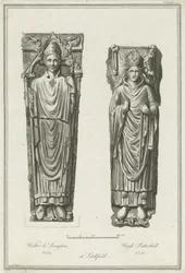 Catedral de Lichfield - Efígies de Walter de Langton e Hugh de Patteshull: gravura, nd [1748-1817] (imprimir)