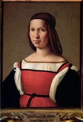 Retrato de uma senhora das classes mais baixas num vestido vermelho com mangas bufantes (Pintura