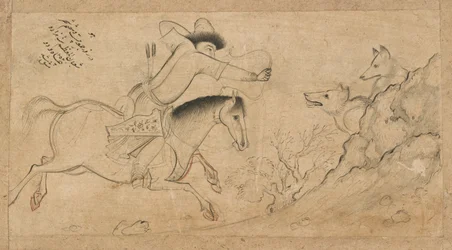 O caçador de lobos, Isfahan, dinastia safávida, 1642 (tinta e cor sobre papel)