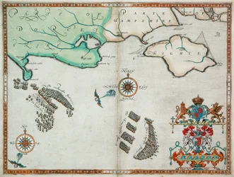 As frotas inglesa e espanhola entre Portland Bill e a ilha de Wight em 2 e 3 de agosto de 1588