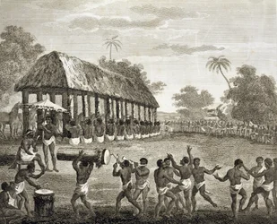 Victims for Sacrifice, placa 130 de "The History of Dahomey" de Archibald Dalzel, gravado por Francis Chesham (1749-1806) pub. 1793 (gravura)