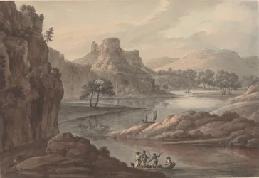 Paisagem do rio com um castelo