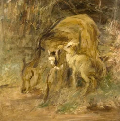 Caprinos e Crianças (óleo sobre tela)
