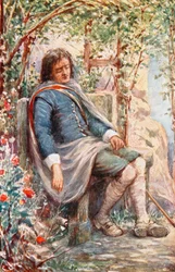 Christian dorme no caramanchão (litografia a cores)