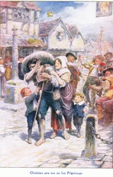 Christian inicia sua peregrinação, de The Pilgrims Progress publicado por John F Shaw & Co, c.1900