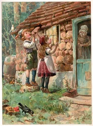 Hansel e Gretel, ilustração de Era uma vez, publicado por Ernest Mister, c. 1900