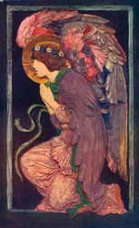 Angel Adoring`, um relevo de gesso colorido de Robert Anning Bell, c1901 1901-1902.