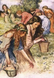 Há um prado à beira do rio, um bando de ninfas que dancei à espionagem, do Golden Treasury do Palgrave, publicado em 1907 (cor litho)
