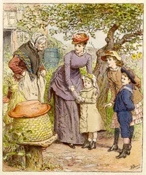 Mãe e filhos por uma colmeia, pub. 1854.