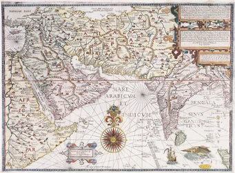 Um mapa da África Oriental, Arábia e Índia, 1598