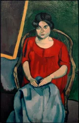 Mulher com um vestido vermelho