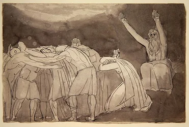 Uma Cerimônia Druida (caneta e lavagem sobre grafite em papel)