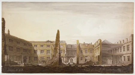 Blackwell Hall durante a demolição, Cidade de Londres, 1819