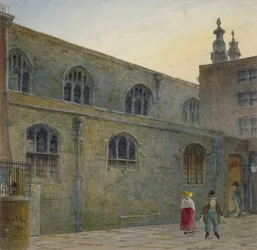 Lado norte da Capela Guildhall mostrando a entrada para Cutthroat Alley, City of London, 1820