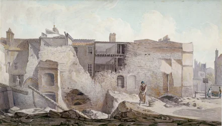 Vista das ruínas de parte do Priorado da Santíssima Trindade, Aldgate, Cidade de Londres, 1824.