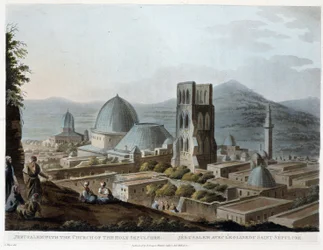 Jerusalém com a Igreja do Santo Sepulcro - em "" Os Lugares Santos "", de acordo com os desenhos originais de R. Bowyer