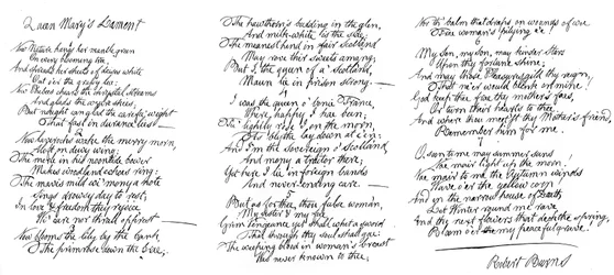 Rainha Marys Lament, poema escrito à mão por Robert Burns, final do século XVIII, 1840