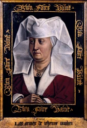 "Retrato de Marie de Pacy" Pintura de Robert Campin, mestre de Flemalle (1378-1444) 1415-1440 Tournai. Museu de Belas Artes da Bélgica