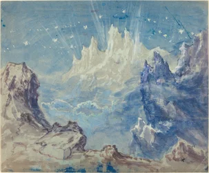 Fantástica paisagem montanhosa com um céu estrelado