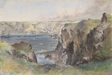 Foilhummerum Bay, Valentia, de Cromwell Fort: The Caroline Laying the Earthwire em 21 de julho de 1865.