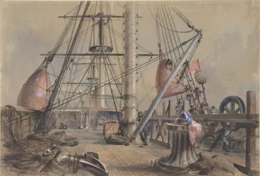 Saindo de uma das grandes bóias: o convés do Great Eastern Olhando de..., 1865-66.
