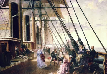 A bordo do navio a vapor e de rodas "Great Eastern" de Isambard Kingdom Brunel (1806-1859), no trajeto de Sheerness (Inglaterra) para Valentia (Irlanda)