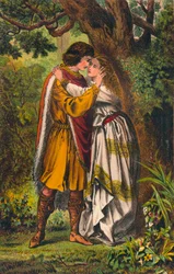 Póstumo. Minha rainha! Minha amante! Ó senhora, não chore mais. Cymbeline: Ato I, Cena I, c1875