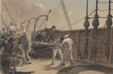 Emendando o cabo após o primeiro acidente a bordo do Great Eastern, 25 de julho de 1865, 1865-66.