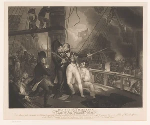 Slag bij Trafalgar met de dood van Horatio Nelson
Batalha de Trafalgar, e Morte do Senhor Visconde Nelson (título sobre o objecto)