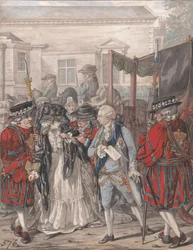 Margaret Nicholson tentando assassinar Sua Majestade Jorge III à entrada do jardim do Palácio de St. James, 2 de agosto de 1786
