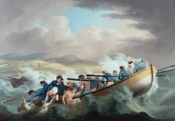 Sobreviventes de um naufrágio ao largo da Ilha de Wight a serem resgatados pela tripulação do H.M.S. Juno