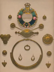 Ornamentos de ouro e broche, 1863.