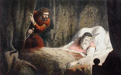 Macbeth prestes a assassinar o rei Duncan
