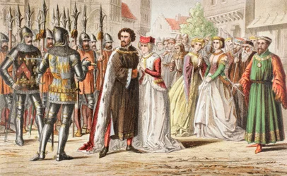 "Meu senhor, a mente de Bolingbroke mudou; Deveis ir para Pomfret, não para a Torre
