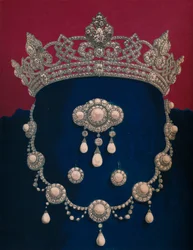 Parure de diamantes e pérolas - o presente de HRH O príncipe de Gales, 1863.