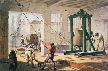 Preparing the Cable, de "The Atlantic Telegraph" de William Howard Russell, publicado em 1866 (litografia a cores) (ver também 192775