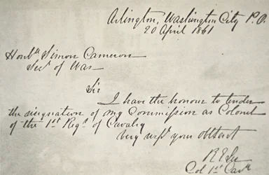 Carta de renúncia de Robert E. Lee do Exército Federal, 20 de Abril