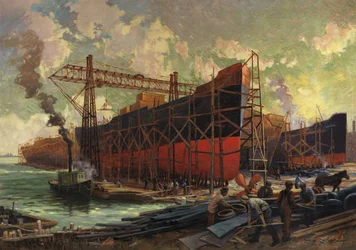Construção naval na baía de Ashbridges, Toronto, 1918