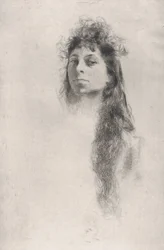 Cabeça de uma garota de cabelo comprido,.n.d., n.d..