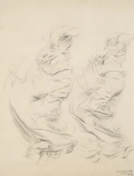 Esboço de tapeçaria possivelmente para Moods to Music mural, 1893-95 (grafite e lápis amarelo em papel de capa de chuva)