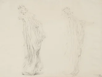 Estudo de duas figuras femininas de Moods to Music mural, 1893-95 (grafite com lápis amarelo sobre papel de creme)