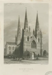 Catedral de Lichfield - Frente Oeste: gravura em aço, nd [c 1835-1842] (imprimir)