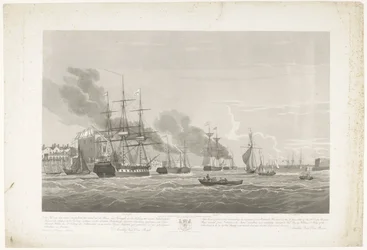 Partida de doze navios mercantes holandeses do porto de Portsmouth, 1833 (slide 2)
Este conjunto de três placas representando a saída do porto de Portsmouth em 2.d Juny 1833 de 12 Navios mercantes holandeses fora de Embargo ontsl