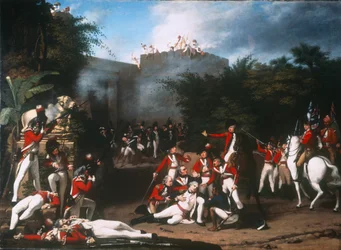 A morte do coronel Moorehouse no assalto ao portão de Pettah de Bangalore em 7 de março de 1791, 1793