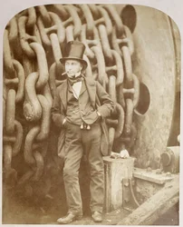 Isambard Kingdom Brunel em Millwall, encostado em um tambor de corrente, novembro de 1857