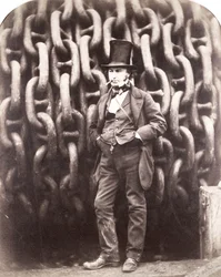 Isambard Kingdom Brunel, em frente às cadeias de lançamento do "Grande Oriente", 1857