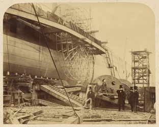 O navio a vapor "The Great Eastern" em construção nas docas de Millwall