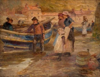 Cena do porto com pescadores