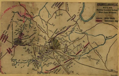 Chancellorsville, 2 de maio de 1863, mostrando o grande movimento de flanco de Stonewall Jackson LOC gvhs01.vhs00287